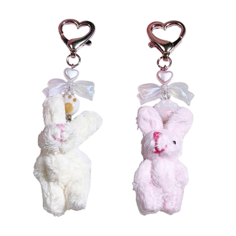 Lovely Rabbit Keychain Bowknot Keyring Bag Charm Keys Holder for Women Couple Gift for Backpack Car Decoration