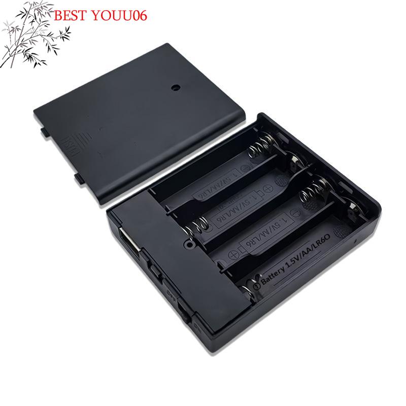(YOUU06)1Pcs 4 Slots AA Battery Holder No.5 Battery Case With Power Switch And USB Socket No Light AA Battery Box