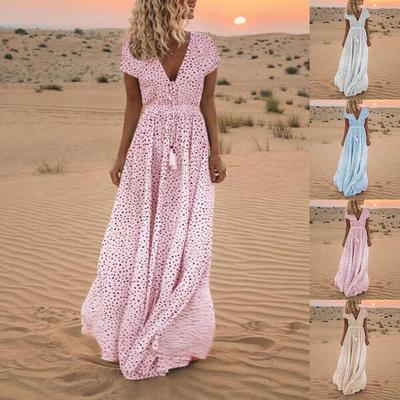 Vestido Maxi Largo de Verano para Mujer con Cuello en V para Vacaciones en la Playa Vestido de Verano Boho para Vacaciones