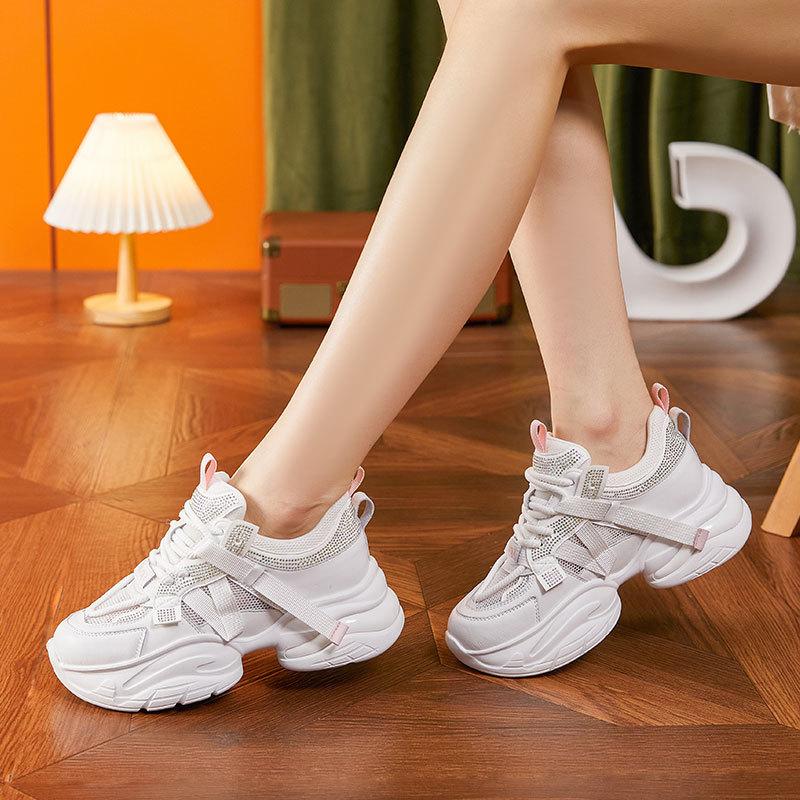 Fujin 6 cm Siatka Powietrzna Syntetyczna Skóra Mikrofibra Oddychająca Pusta Platforma Koturn Damskie Buty Letnie Etniczne Grube Trampki Błyszczące