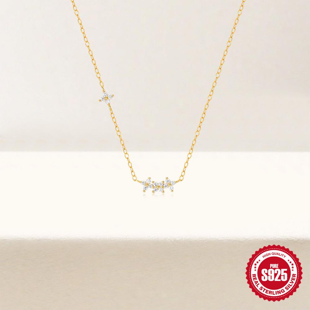 S925 Sterling Silver Simple Wind Diamond Petals Four Petals Daily With Women'S Necklace Collarbone Chain
