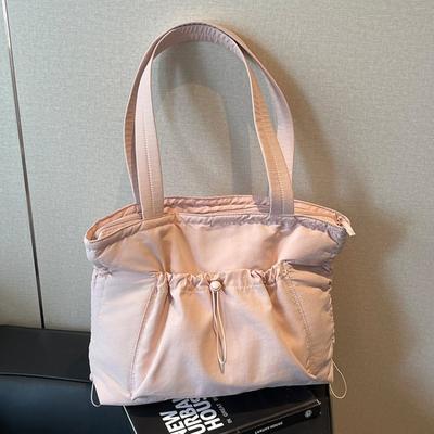 Fashion Drawstring Design Handbag Large Capacity Nylon Simple Shoulder Bag Class Commuting Versatile Niche Tote Bag