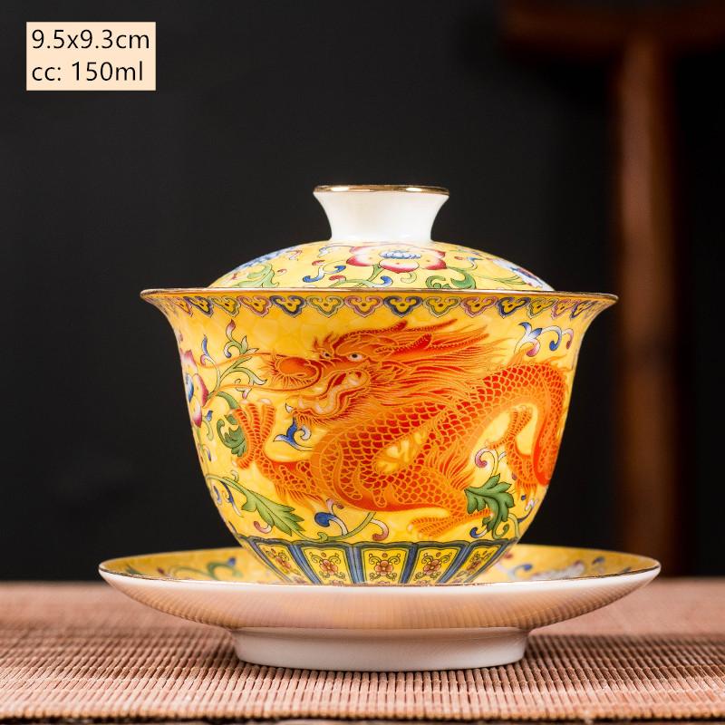 Ceramics Sancai Gaiwan Bowl Dragon and Phoenix Master Cup Tea Cup Handmade Enamel Color Tea Bowl High-end Respect Tea Set