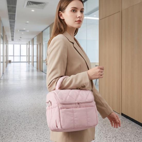 Elegant Lunch Organizer for Ladies Quilted Double Layer Insulated Bag, Lightweight Leakproof Thermal Box, Shoulder Bag Portable Large Capacity