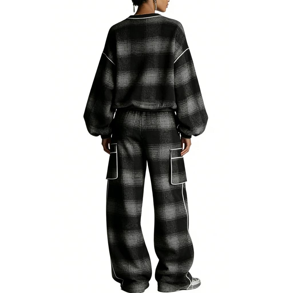 Women's Casual Plaid 2 Piece Set Pantsuit Set