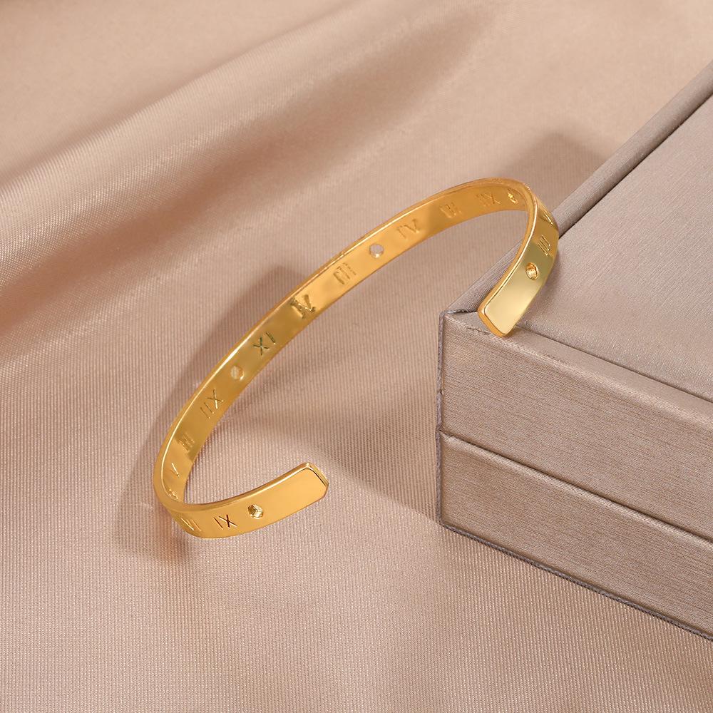 18k Gold Plated Roman Numeral Hollow Bracelet for Couples