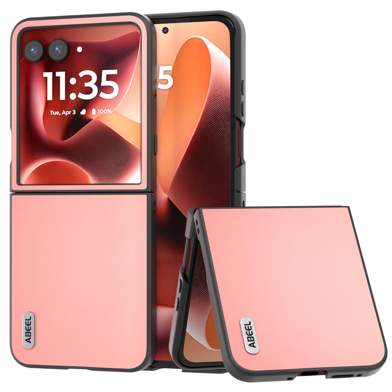 

ABEEL For Motorola Razr 60 Ultra 5G Case Anti-Scratch Genuine Cow Leather Back Phone Cover Pink