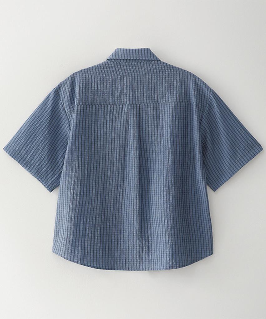 Beullusseonpeullawo Crinkle Check Short Sleeve Shirt [Blue]