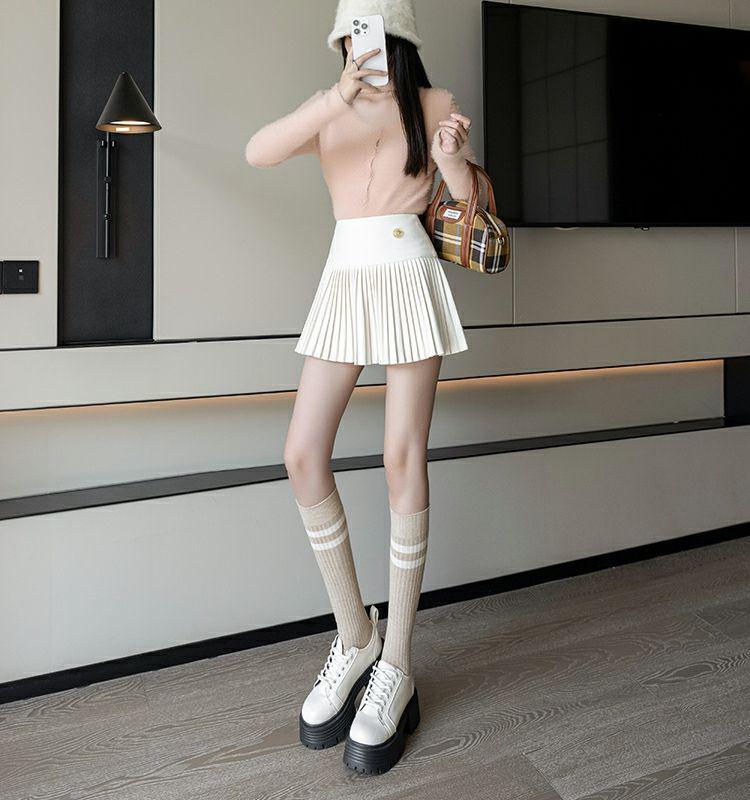 Women's High-Waist Pleated Wool Skirt - Spicy American Style for Autumn/Winter