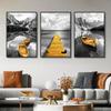 Yellow Boat On The Lake Landscape Canvas Prints Gold Wooden Bridge Mountain Abstract Wall Art Paintings For Home Decor