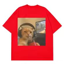 Funny Gamer Cat Meme Printed Tshirt Women Fashion Summer Short Sleeved Casual Harajuku T-shirts Tops Loose Clothing Streetwear 4