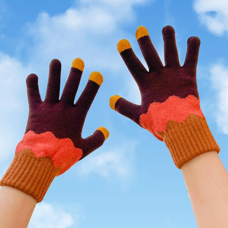 Winter Warm and Cute Knitted Women's Velvet Cycling Windproof Knitted Touchscreen Gloves