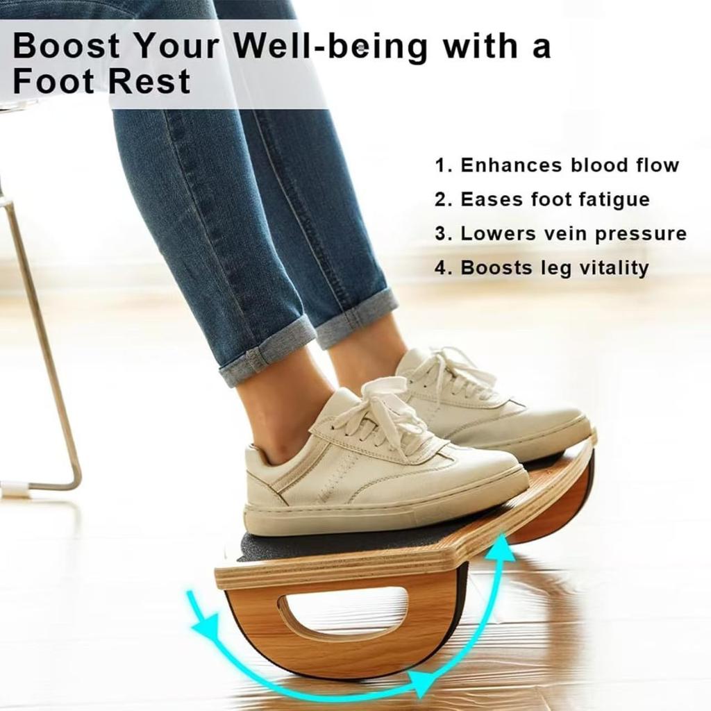 Wooden Balance Board Footrest Stool Solid Wood Stretching Board Foot Pedal for Under Desk Fitness Leg Stretching