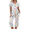 2 Piece Sets For Women Short Sleeve Top And Pants With Pockets Workout Soft  Print Sets