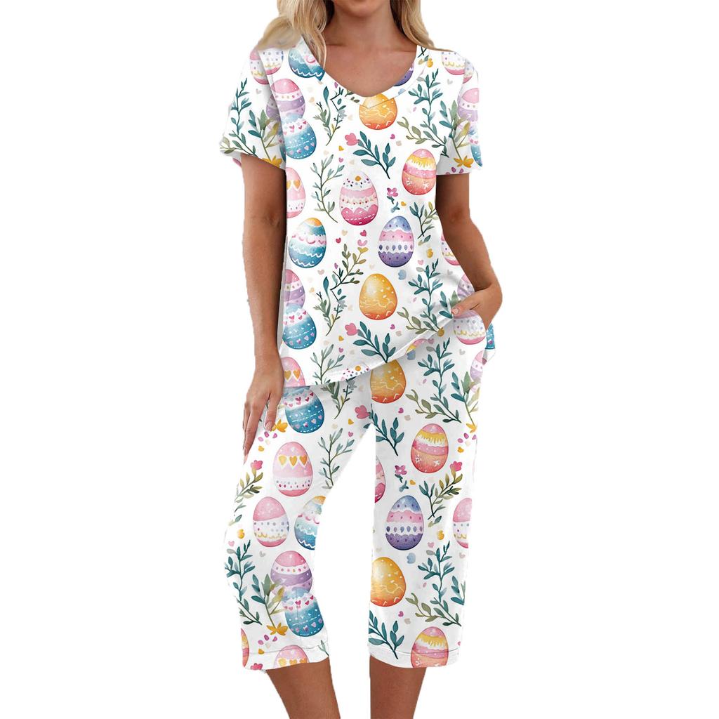 2 Piece Sets For Women Short Sleeve Top And Pants With Pockets Workout Soft  Print Sets