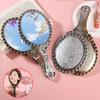 Vintage Patterned Handheld Makeup Mirror Hand Hold Oval Round Mirror Noble Restore Ancient Ways Court Mirror Beauty Tool