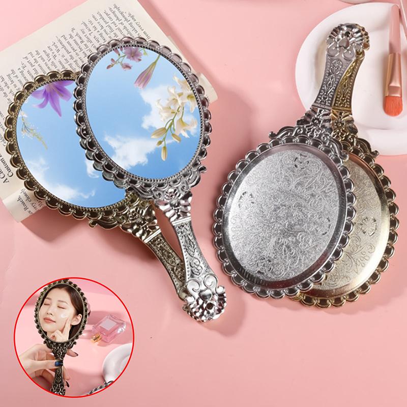 Vintage vzorované ruční make-up zrcátko Ruční držení oválné kulaté zrcadlo Noble Restore Ancient Ways Court Mirror Beauty Tool