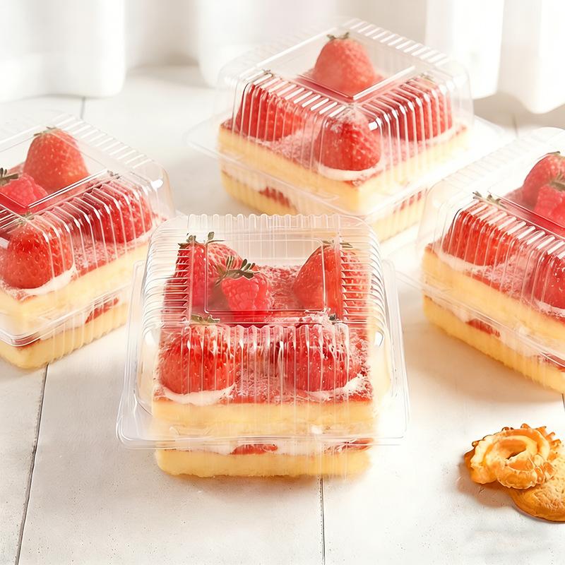 50Pcs Transparent Plastic Cake Box With Flip Cover Square Dessert Box Wedding Party Mousse Fruit Cake Food Packing Box