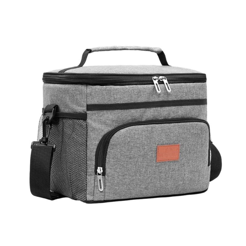 

Portable Lunch Bag Insulated Bento Box for Women Men Reusable Lunch Box Dinner Container Large Capacity Handbag Food Bag сірий колір