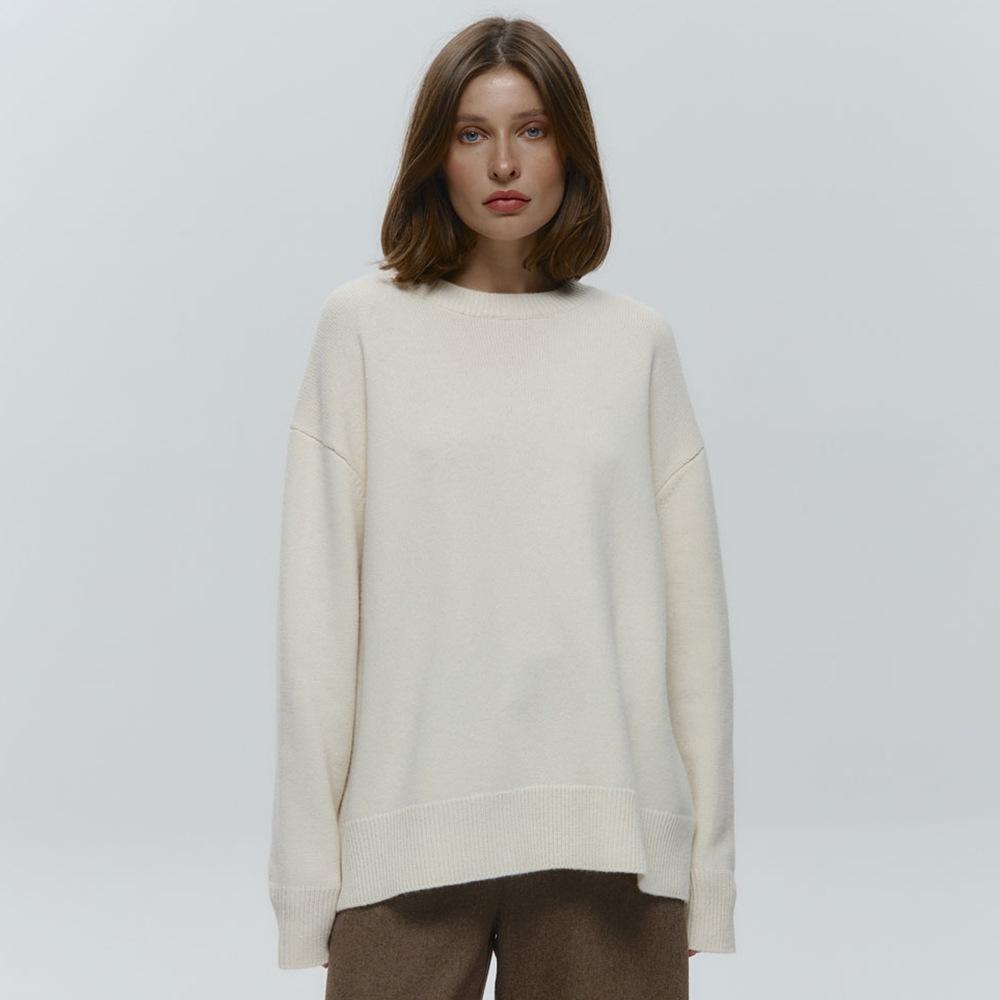 Round Neck Sweater for Women Autumn Winter Loose Pullover Sweater Simple Solid Colour Knitwear Luxurious Relaxed-fit Slimming and Versatile Top
