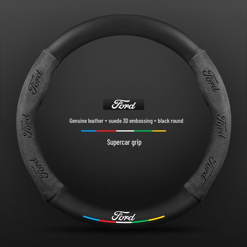 Genuine Leather Suede Carbon Fiber Steering Wheel Cover for JMC Ford Territory 2019-2021, Universal All-Season Model