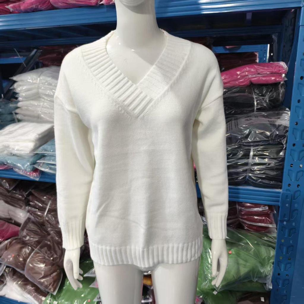 Europäischer & Amerikanischer Stil Damen V-Ausschnitt Locker Geschnitten Gestrickter Pullover