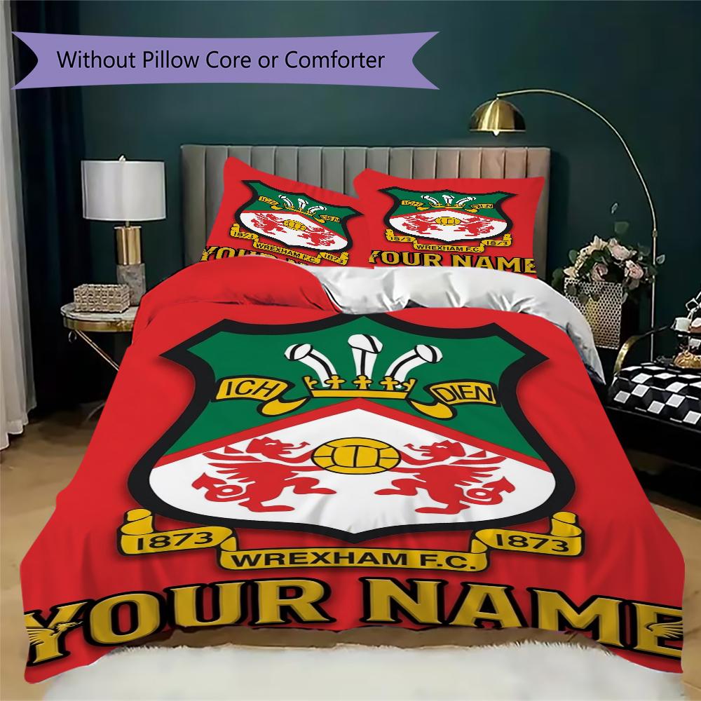 Custom Name Wrexham AFC Pattern Bedding uilt Set uilt Cover Pillowcase Home Decoration Birthday Gift (1*duvet cover+2*pillowcase without core)