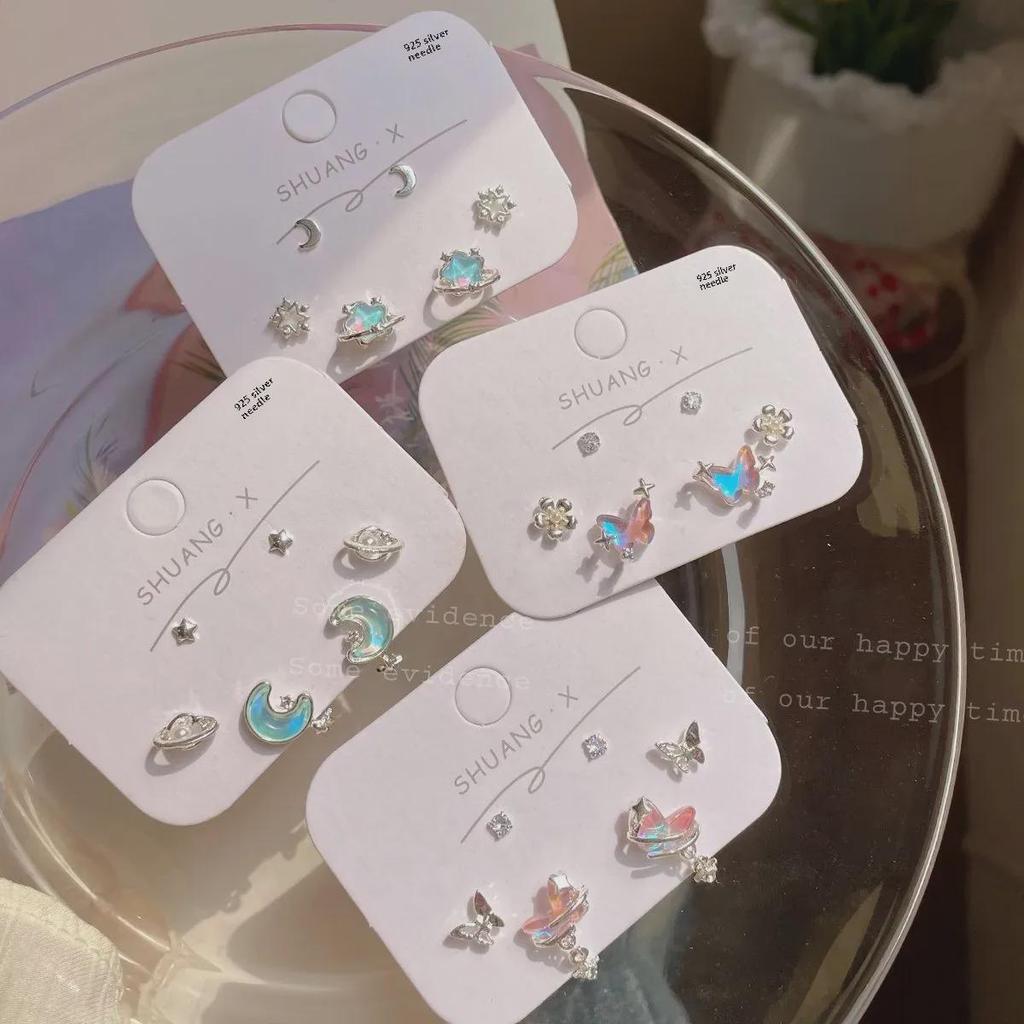 Aurora Butterfly Star Earrings - Cool, Colorful, and Simple Silver Needle Design for Women