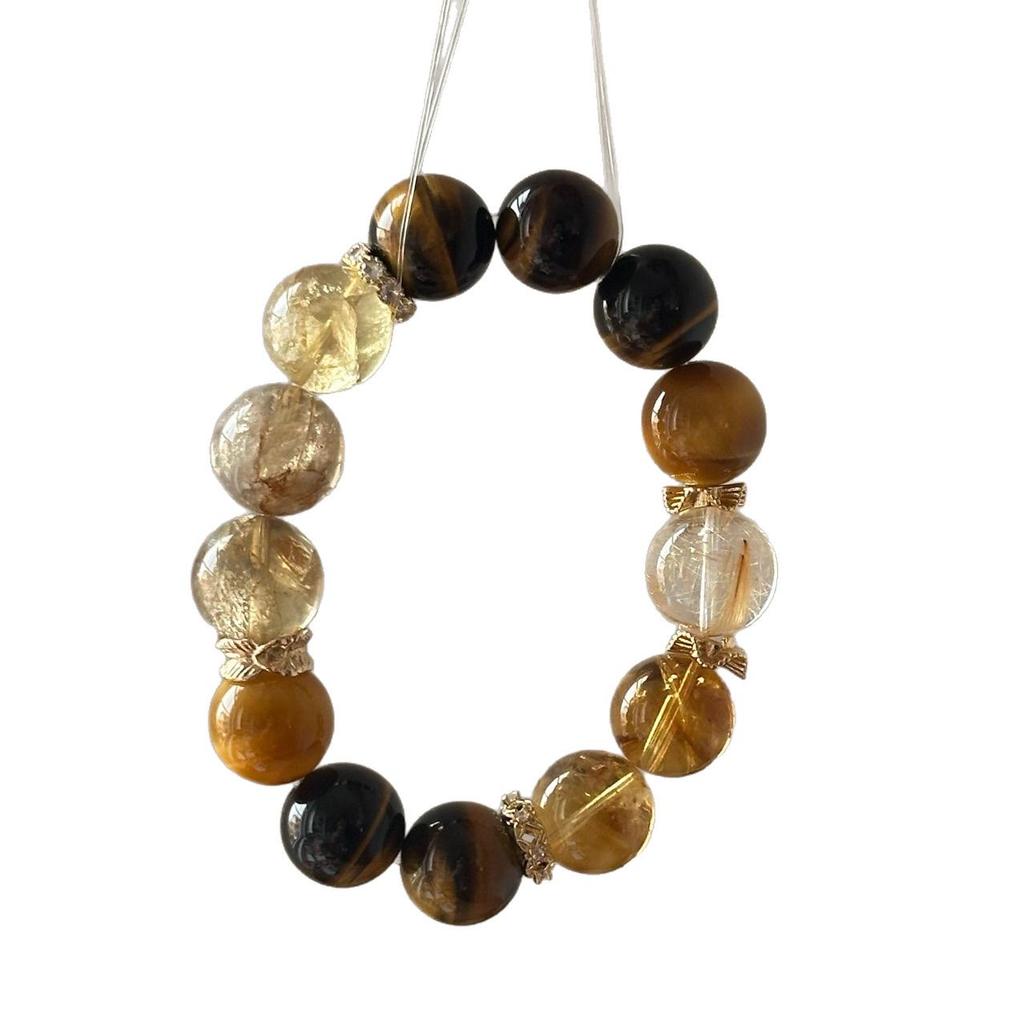 Golden Tiger Eye & Yellow Rutilated Quartz Wealth-Attracting Crystal Bracelet