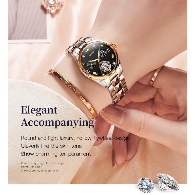 OUPINKE Waterproof Moon Phase Tourbillon Automatic Mechanical Watch Women's Watch Women's Watch