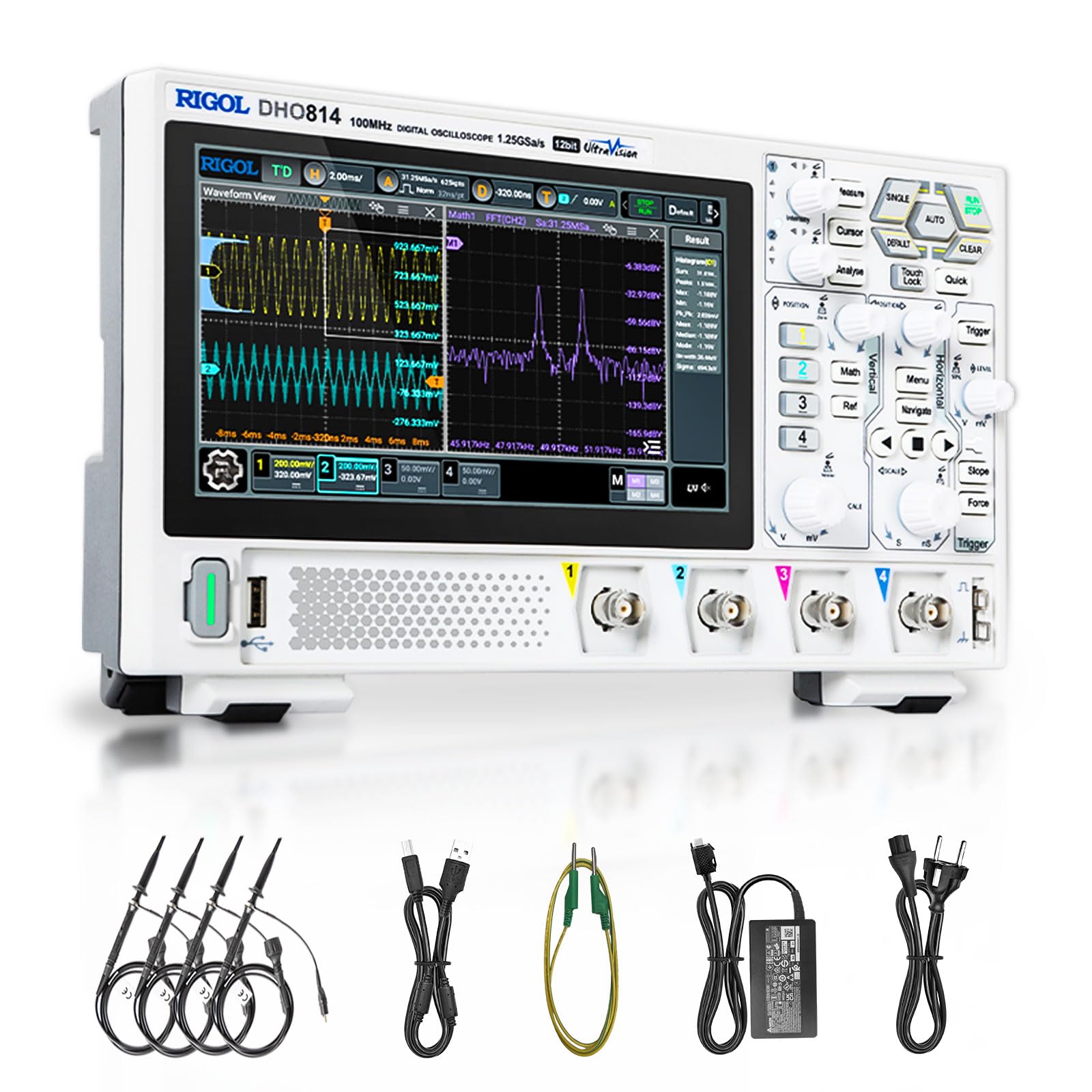 

RIGOL Digital Oscilloscope 100MHz Bandwidth Vertical Resolution Maximum Sample Rate Waveform Capture Rate 4 Analog Channels 25Mpts Maximum Memory