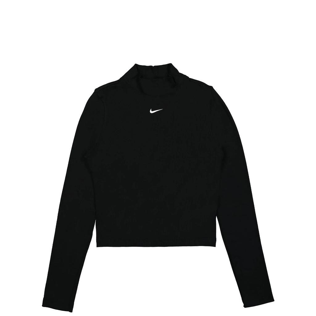 Nike Solid Color Mock Neck Pullover Long Sleeve T-Shirt Women tops Black DV7880-010