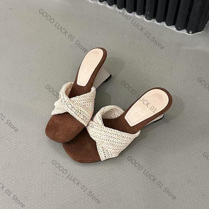Fashion 2025 New Female Summer Beach Wedges Slippers Slides For Women Heeled Shoes Fashion Shallow Ladies Wedges Slippers Sandals Shoes