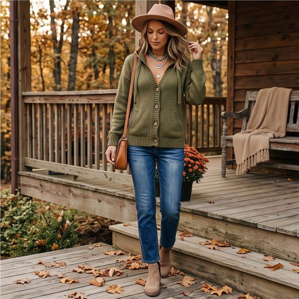 Cardigan a maglia con cappuccio da donna comodo con chiusura a bottoni per l'uso casual autunnale invernale