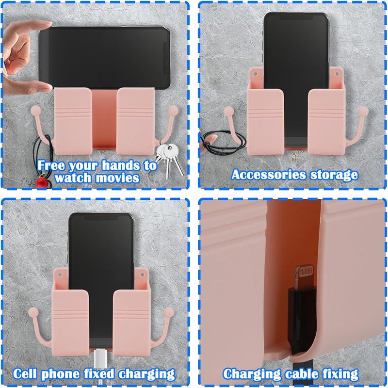 Wall Mount Phone Holder, Phone Stand For Bed, Wall Mounted Shower Phone Holder Remote Control Holder With Hooks