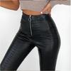 Pantalon crayon stretch PU taille haute pour femme Noir Streetwear Décontracté Coupe ajustée