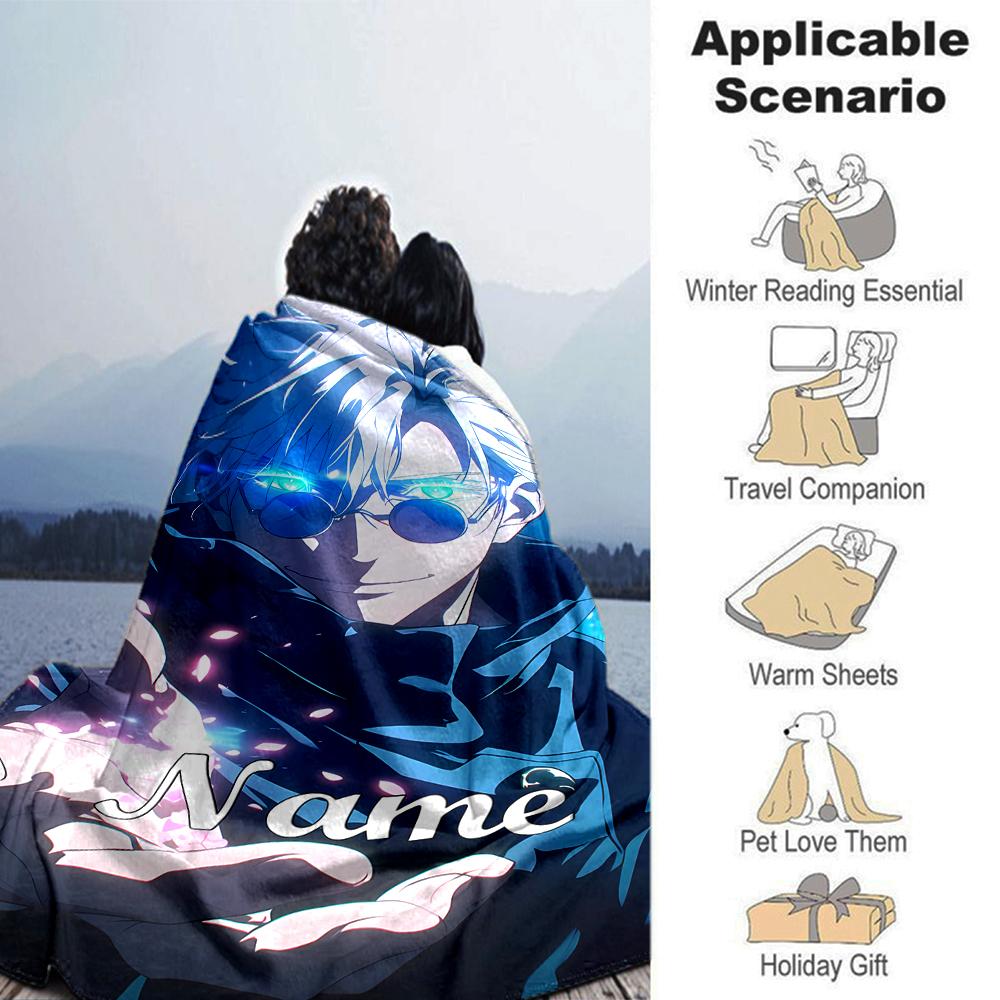 Customiz Name Personality Jujutsu Kaisen Blanket Soft &Warm Sofa Office Bed Travel Lunch Break Blanket, Gift Suitable All Seasons