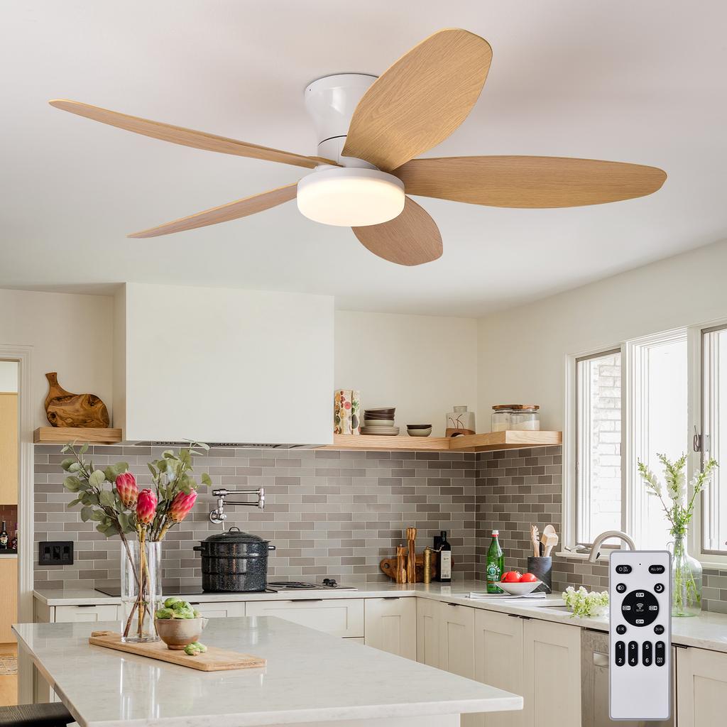 Ceiling Fan with Light 3 Colors, 6 Speeds, Timing, Ceiling Fan with Remote Control 5 Blades for Kitchen Bedroom Dining Room