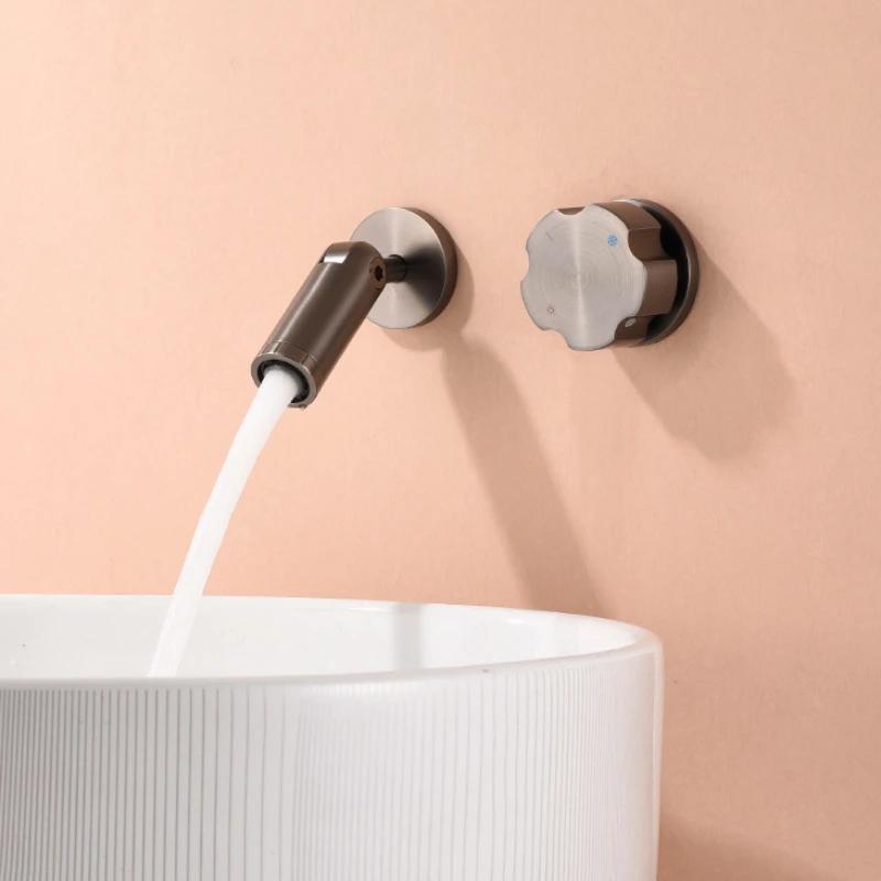 Brushed Gold Bathroom Wall Mounted Concealed Mixer Faucet Bathroom Hot And Cold Mixer Tap