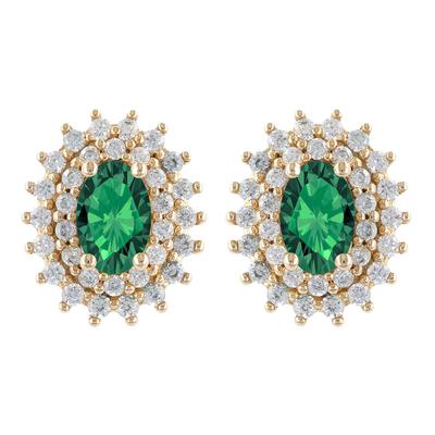 [R4762] - Gold-plated 'Victorina' Green White Gold Earrings - 12x10 Mm