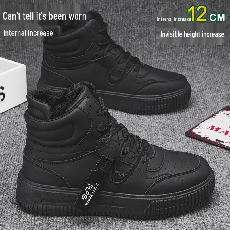 High-Top Comic Con Weiße Schuhe mit 10cm Innenhöhenerhöhung, 12cm Dicke Sohle - Trendige Koreanische Style Freizeit Sport Board Sneaker