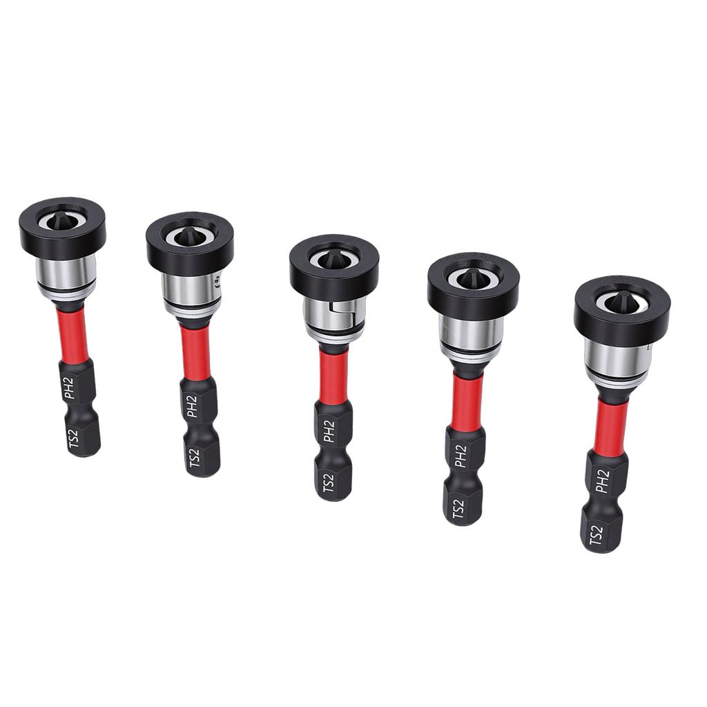 5Pcs Magnet Drywall Screw Setter Bits Adjustable Depth PH2 Position Bit with Removable Aluminum Collar S2 Steel Hex