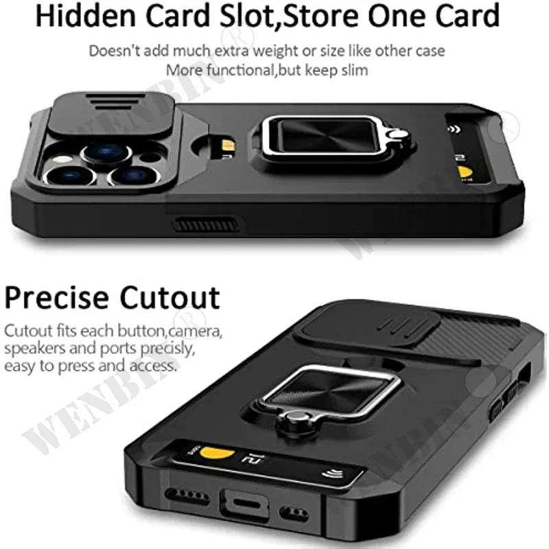 Case For iPhone 17 16 15 14 13 12 Pro Max Plus 8 7 Plus Mini Heavy Duty Protection With Sliding Camera Cover And Card Clip Cover