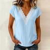 Women's V-Neck Lace Trim Pullover T-Shirt, Short Sleeve Casual Blouse for Daily Wear