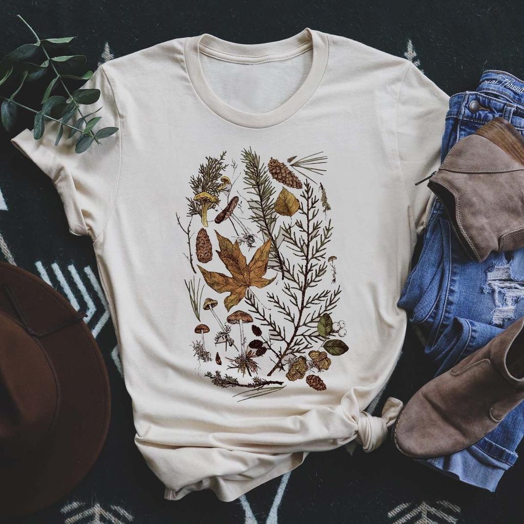 Vintage Botanical Graphic T Shirt Unisex Women Unisex Mushroom Witchy Shelf Print Casual Short Sleeve Summer Top Tees