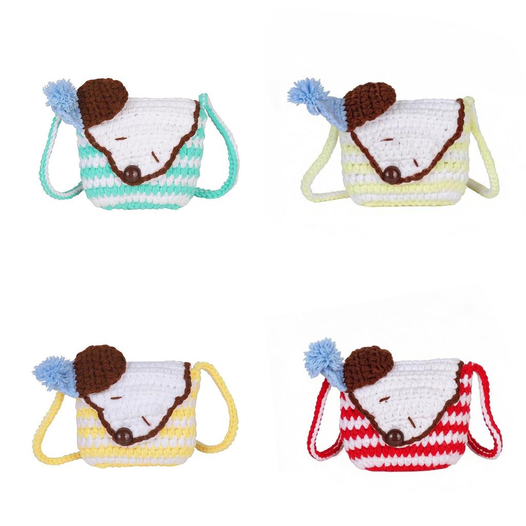 Cute Dog Knit Mini Shoulder Bag With Hook And Loop Closure For Daily Use
