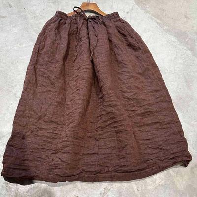 Women Vintage Skirts Elastic Waist Belt Spring Solid Color Casual A-Line Skirts