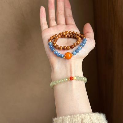 Natural Nanhong Hetian Jade Beeswax Beaded Bracelet Fashionable Simple High-end Bracelet New Chinese Fresh Jewelry Women