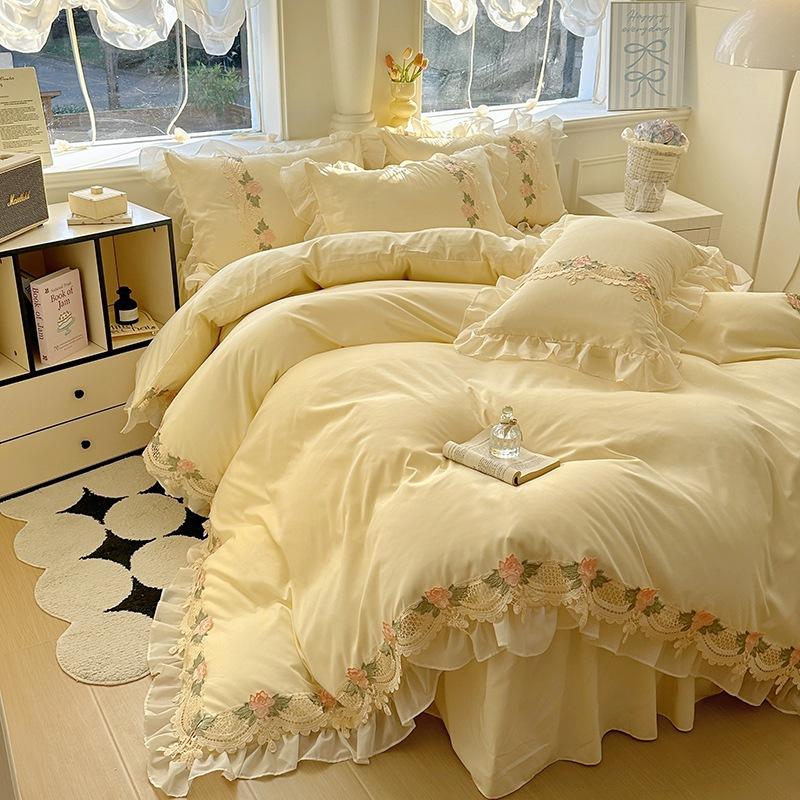 Chiffon Lace Bedding Set Four-piece Set Skin-friendly Breathable Washed Sheets Quilt Cover Pillowcase