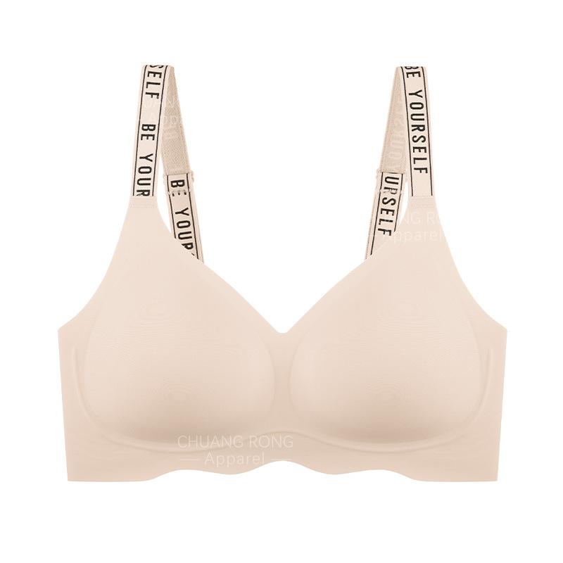 

Traceless jelly strip female personality letter shoulder strap gathered anti-sagging beautiful back no steel ring light underwear bra S